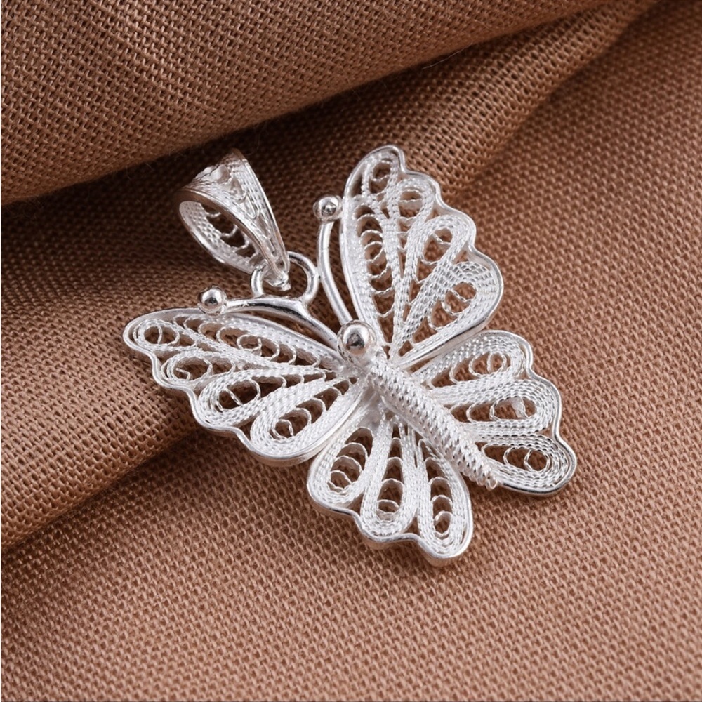 Sterling Silver Filigree Butterfly Pendant w. Sterling Chain Necklace